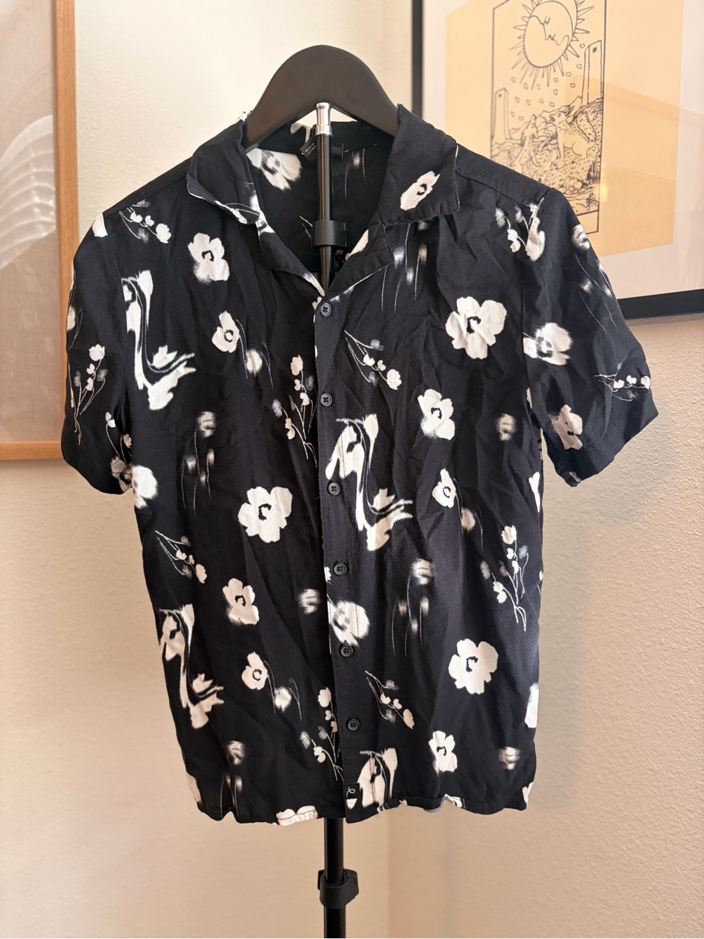 art class Black and White Floral Short-Sleeve Button-Down Shirt